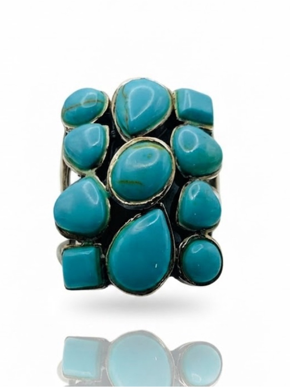 Vintage NF Thailand Sterling Silver 925 Simulated Turquoise Cluster Ring